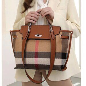 Retro Canvas & Leather Tote – Women's Large Flap Shoulder Bag, Vintage Casual